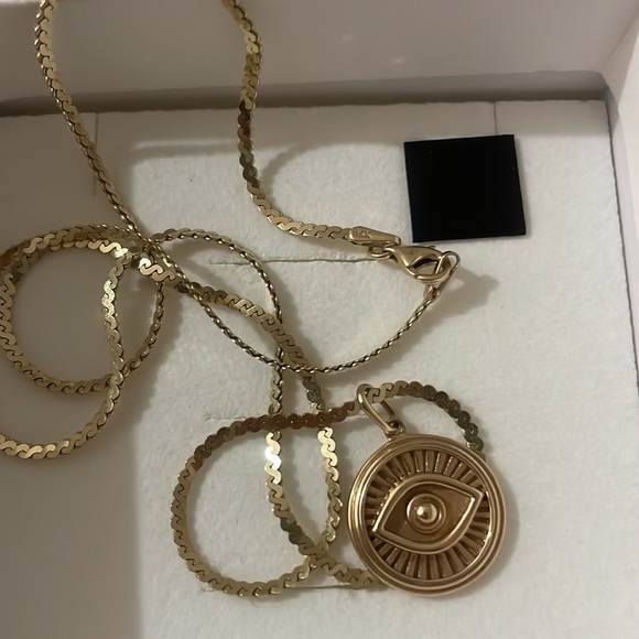 Mejuri Courage Evil Eye Coin Charm Pendant & Serpentine Chain Necklace 14K Gold - Picture 2 of 2